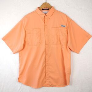Columbia PFG Shirt Mens Size L Orange Tamiami Omni Shade Short Sleeve Vented UVP